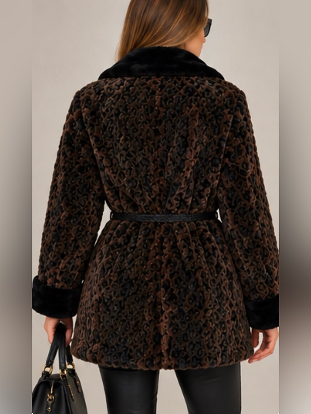 Vintage Made in USA Leopard Faux Fur Coat • Belted • Excellent Condition - Picture 2 of 10